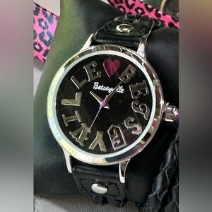 Betsey Johnson Goes 40  Black  Double-Wrap Watch